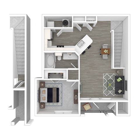 Floor plan for 1 bed, 1 bath, 858 sqft